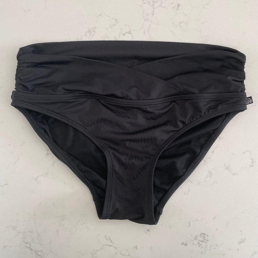 la Vie en Rose Aqua Polyester Elastane Bikini Bottoms w Side Ruching Black Sz S
